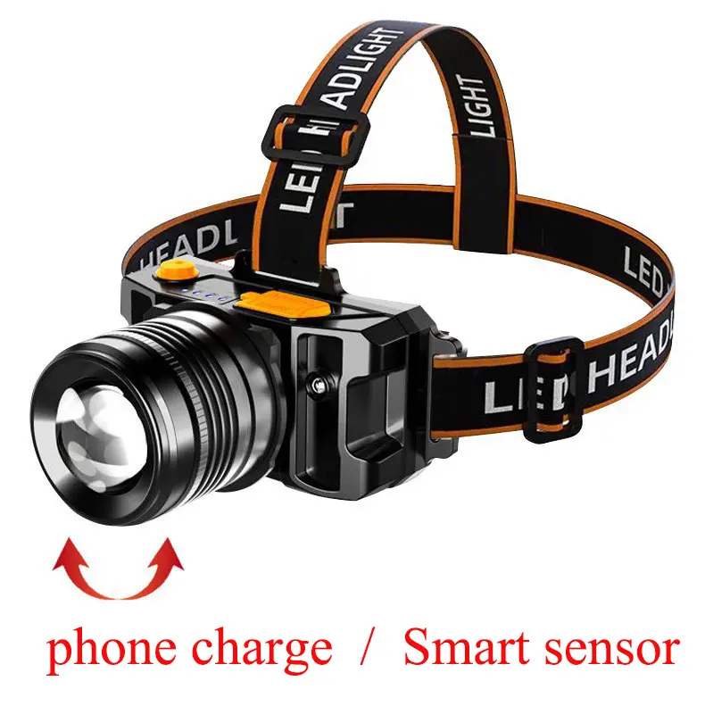 Outdoor Headlamp Flashlight LED Usb Rechargeable Waterproof Head Flashlight with Sensor