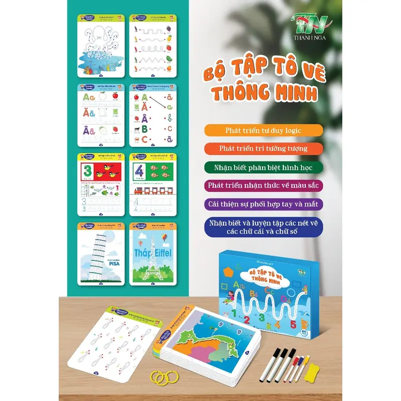 Sách - Bộ tập tô vẽ thông minh xóa được 64 trang kèm bút dạ - Đồ chơi Giáo Dục cho bé từ 1-5 tuổi Thanh Nga 2