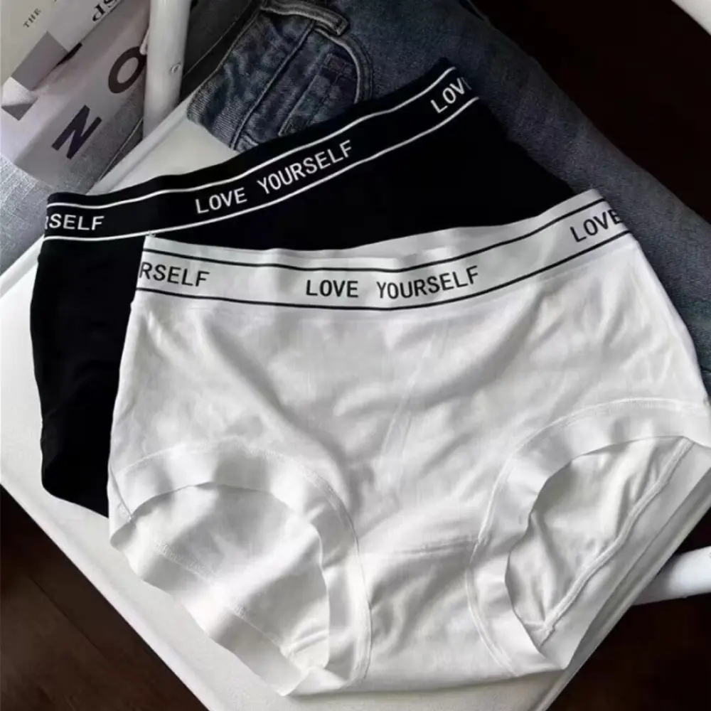 Women's Cotton Panties Seamless Pants Girls Sports Letters Briefs Mid Waist One Piece Underpants Breathable Female Lingerie All Seasons For Ladies