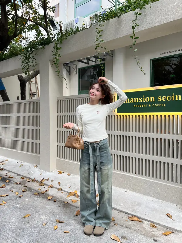 TAMI PANTS - Q19 Quần jeans nữ ống đứng phối thắt lưng Wepretty Clothes wide straight jeans 3