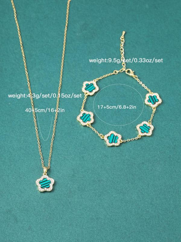 Spring Romantic Flower Charm Bracelet & Pendant Necklace, Real Jewelry Sets, Saint Patrick's Rhinestone Decor Women's Summer Accessories for Daily Wear, Todays Flash Sale Bundles Valentine's Day Gift, Vintage Jewelry  Jewelry Set for Women 5