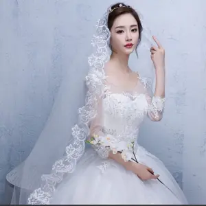 Slayer/ kerudung pengantin 1layer white elbow tulle lace edge wedding bridal...1.5m