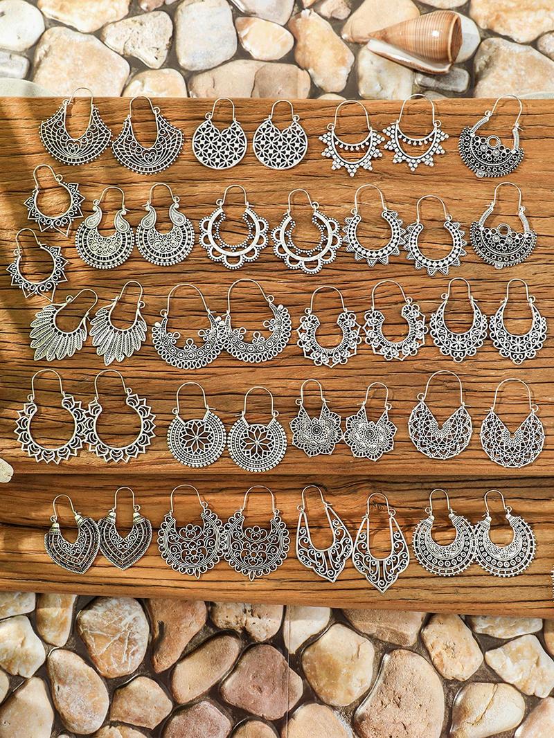 Product Introduction of Boho Style Hollow Out Design Dangle Earrings Set, Fashion Jewelry for Party, Daily Clothing Decor, Trendy All-match Jewelry for Birthday Gift 0