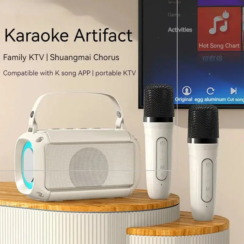 with 1-2 Wireless Mic Home Family Singing Machine Dual Microphone Karaoke Machine Subwoofer Portable Bluetooth PA Speaker System