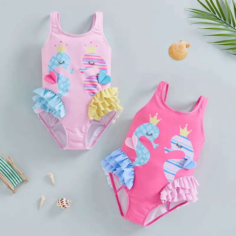 Đồ Bơi Bé Gái Đồ Bơi In Hình Cá Ngựa Hoạt Hình Đồ Bơi Không Tay Hở Lưng Đồ Đi Biển Đồ Bơi 0