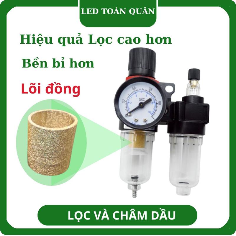Bộ lọc đôi tách nước, tạp chất khí nén AFC2000 kết hợp châm dầu bôi trơn thiết bị có van điều chỉnh áp suất và đồng hồ đo áp suất