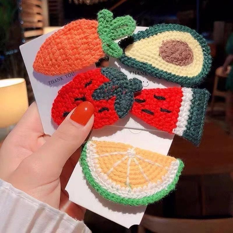 Product Introduction of New Knitted Plush Cartoon Fruit Hairclips Colourful Embroidery Children's Hair Clip Bangs BB Clip 9
