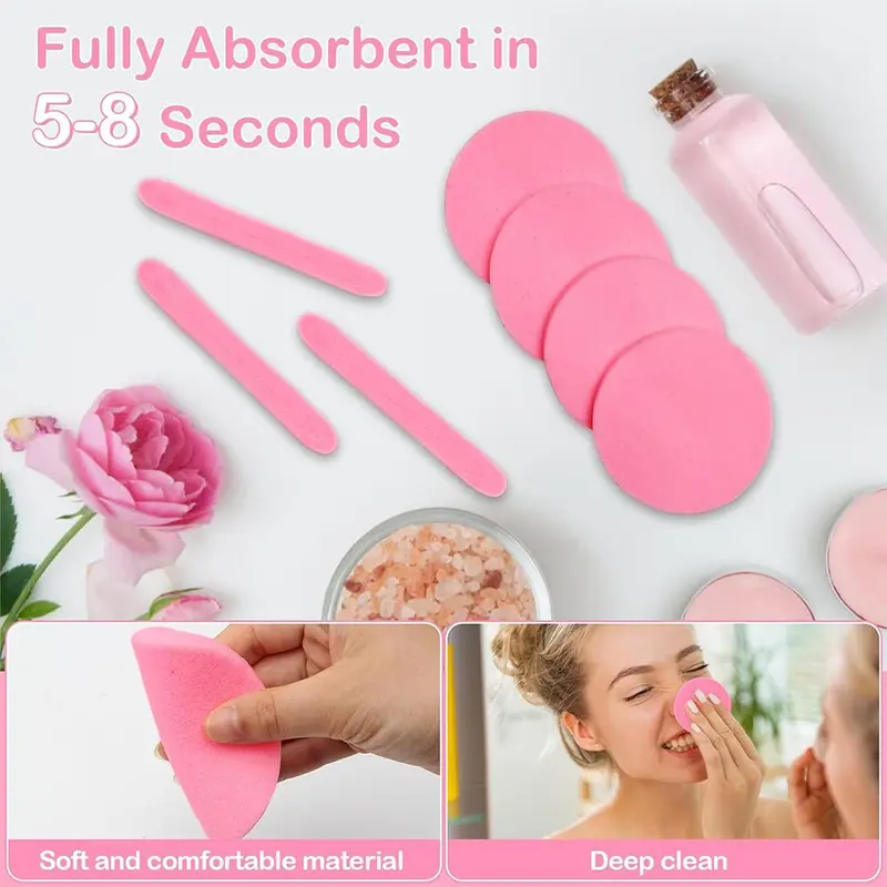 Facial Cleansing Sponge (60pcs), Face Wash Sponge, Makeup Remover Sponge, Exfoliating Wash Round Sponge, Skincare Tools for Women & Girls 5
