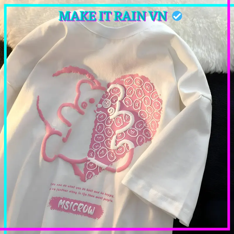 [MUA ÁO CÓ QUÀ] Áo Thun Unisex HAPPY IN NỔI Make It Rain VN, Áo Phông Nam Nữ Form Rộng Cổ Tròn 1