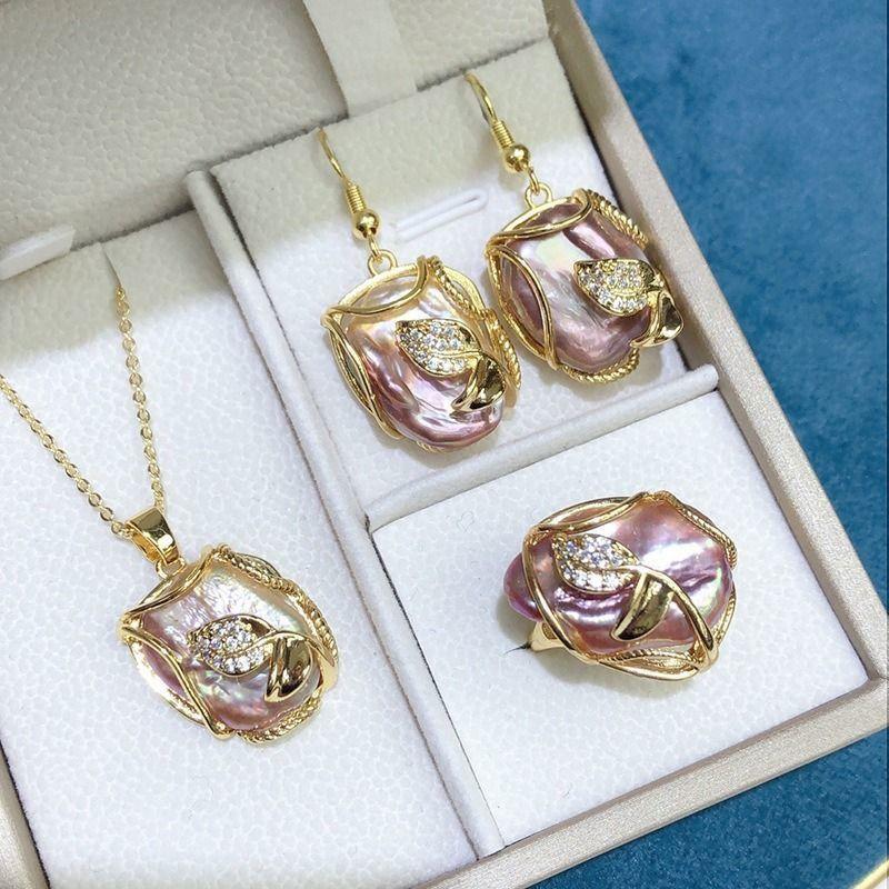 Vòng Cổ Baroque Ngọc Trai Nước Ngọt, Tự Nhiên Thuần Khiết, Bộ Dây Chuyền Nữ Cao Cấp, Nhẫn Dễ Thương, Mặt Dây Chuyền, Bông Tai Đinh tán, Bộ Ba Mảnh 1