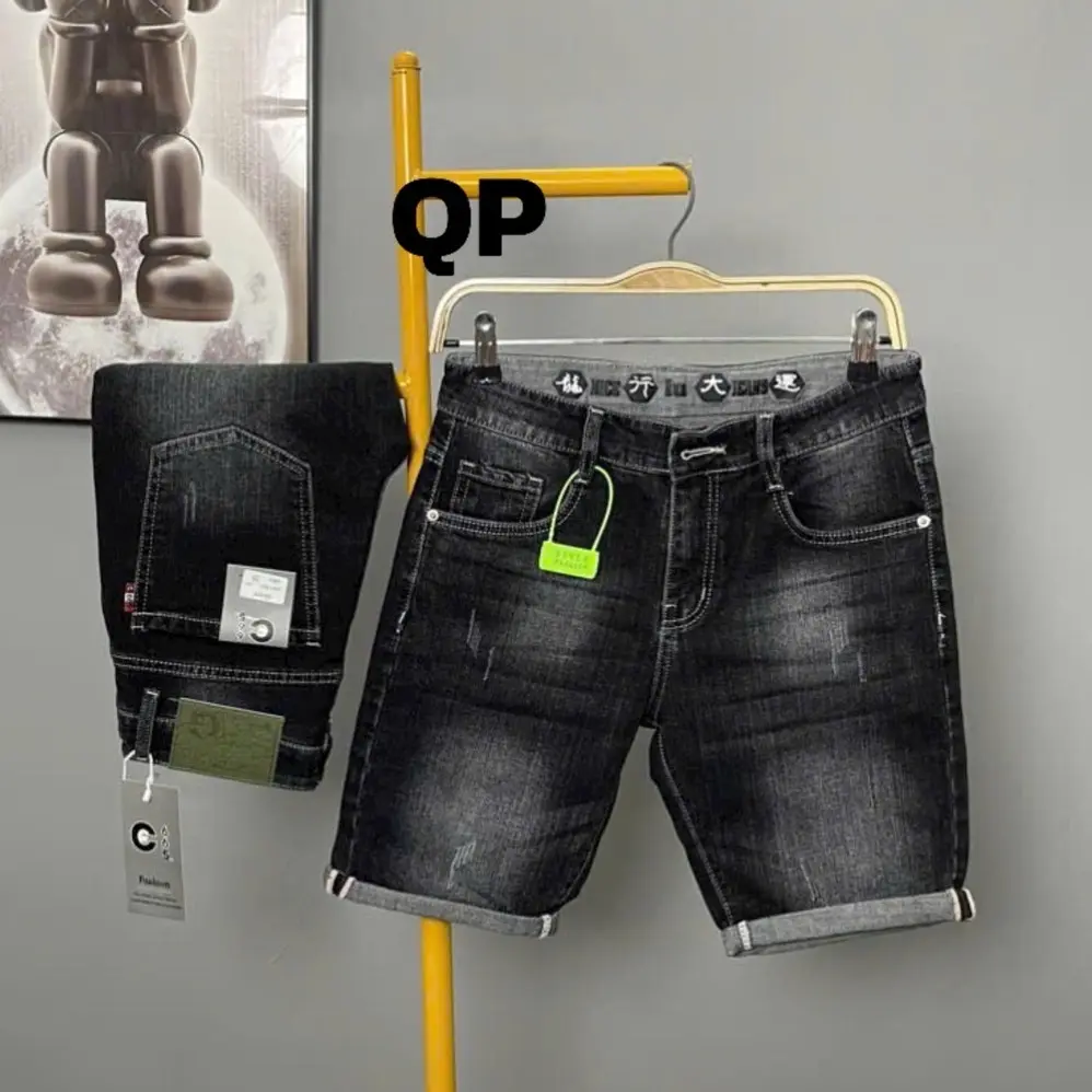 Quần short xám đậm Cotton có giãn Jean Nam Menswear Có Túi Pants