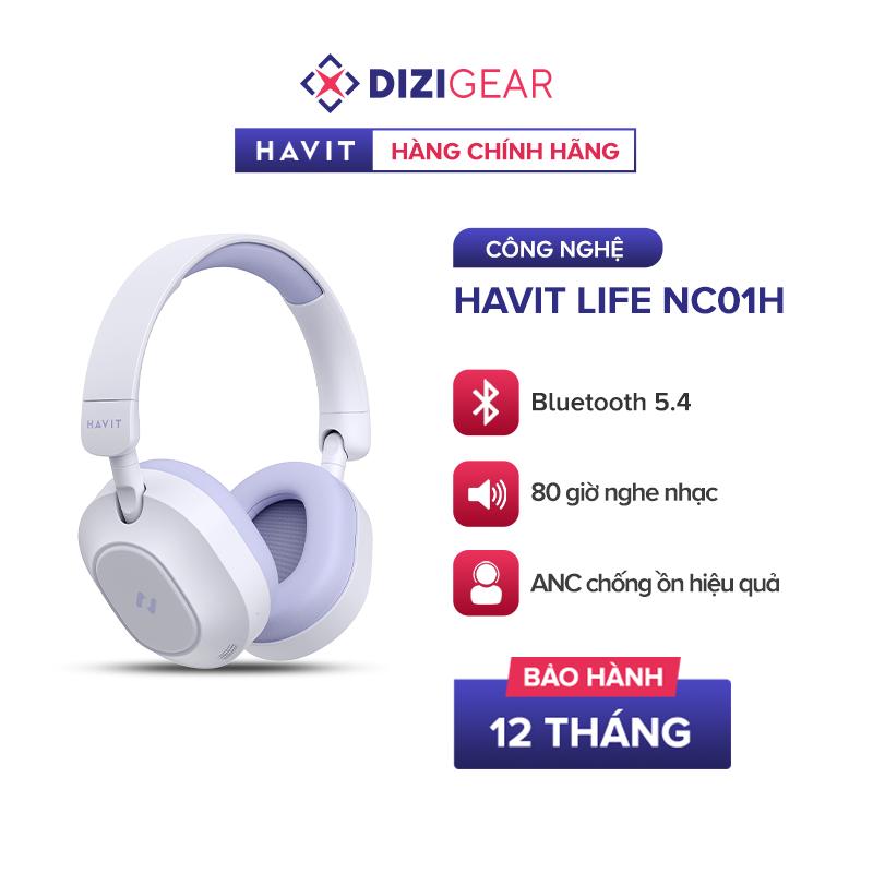 Tai Nghe Headphone HAVIT LIFE NC01H, BT 5.4, Màng Loa 40mm, Chống Ồn ANC, Nghe Đến 80H - Chính Hãng BH 12 Tháng