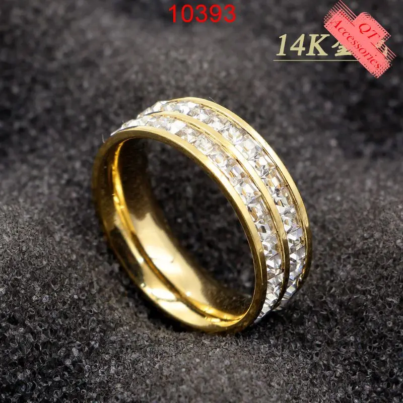 10393 - Nhẫn titan mạ vàng 99k hai hàng đá 0