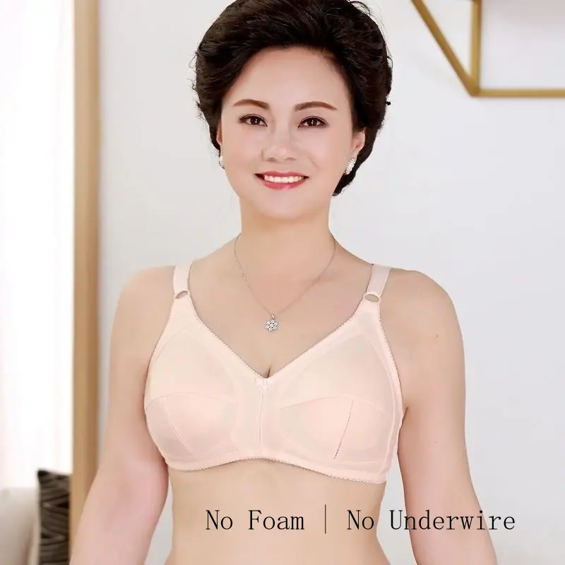 Foam-Free Bra |   Ultra-Thin 3-Row Hook Wire-Free Cotton Bra for Middle-Aged Women |   Comfortable Non-Padded Support for Moms