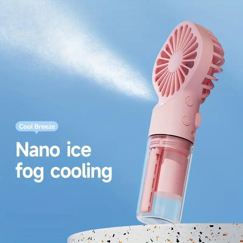 Product Introduction of Portable Rechargeable Handheld Misting Fan, USB Rechargeable Mini Humidifier Fan, Handheld Fan for Travel & Outdoor Use 3