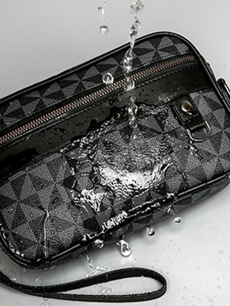 Product Introduction of Men's Casual Geometric Pattern Zipper Crossbody Bag, 2025 New Style Fashionable PU Leather Shoulder Bag for Daily Used, Casual Trendy Versatile High-quality Daily Commuting Bag 6