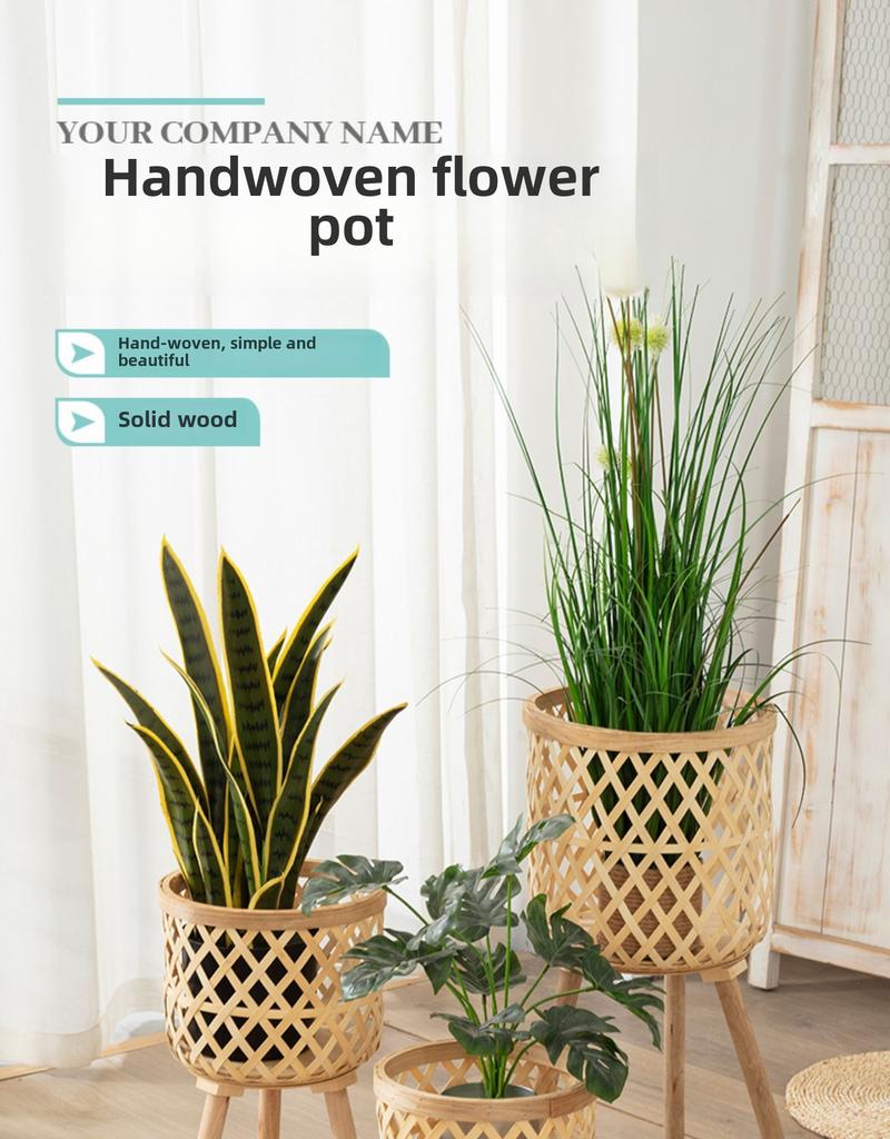 Product Introduction of Nordic creative wicker bamboo grass flower basket wooden high flower stand indoor living room decoration green lily flower pot 0