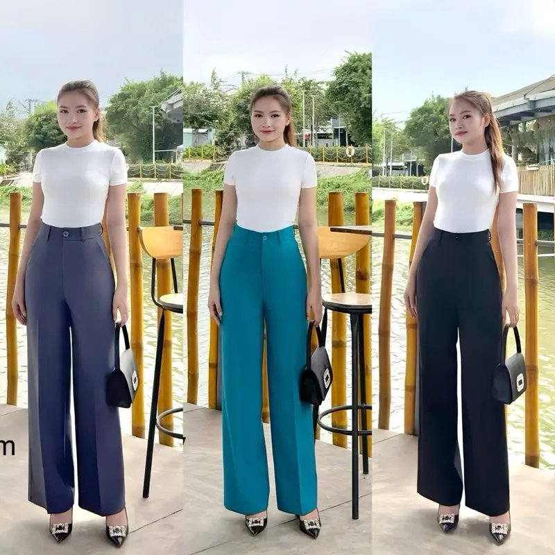 Quần suông ống rộng 1 nút 27 - 28cm quần dài 100 102cm cho nữ - Pants, Ong, Women