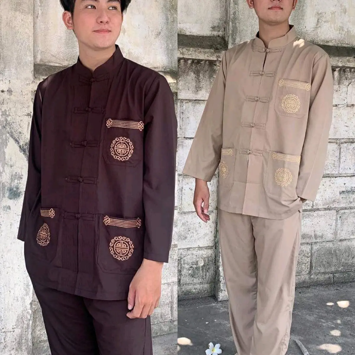 Đồ bộ nam đi chùa. nam thêu tay dài chất vải kate