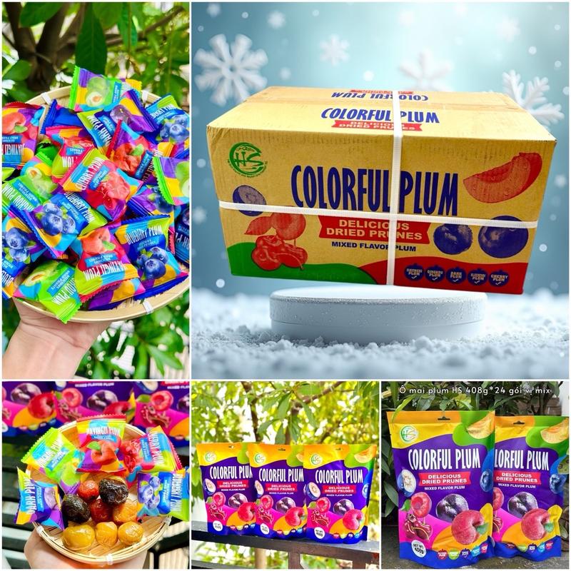 1 Thùng 24 Túi Ô Mai Mix 5 Vị Trái Cây COLORFUL PLUM - 408g/túi - HSD 1 Năm - Food, Ăn Vặt, Bánh Kẹo Tết 2025