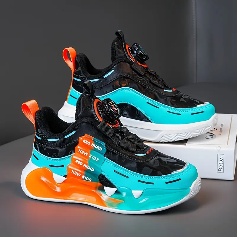 Youngsters' Vibrant Athletic Sneakers - Breathable & Non-Slip, Mid-Top with Hook-and-loop Fastener Strap, Colorful Cloud Pattern & Letter Design, Durable EVA Sole, Perfect for All Seasons, Girls Shoes 3