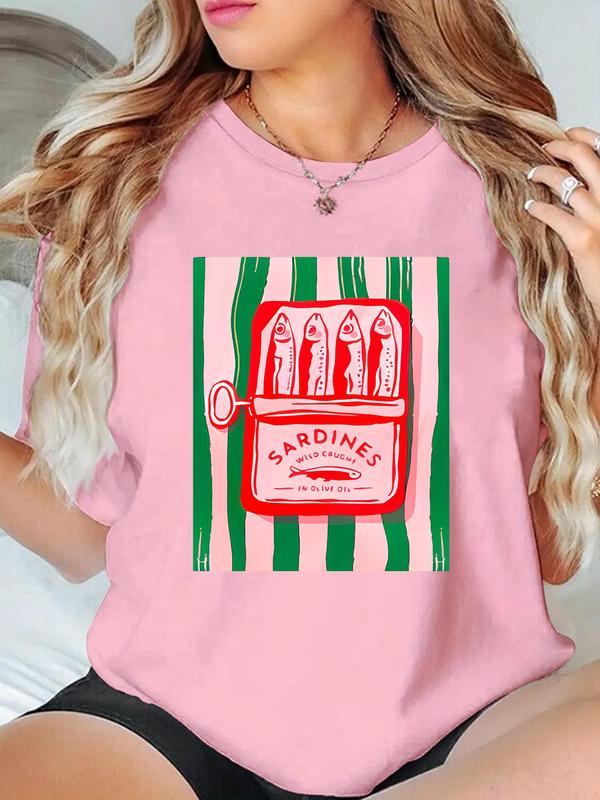 Women's Fish Print Round Neck Tee, Casual  Short Sleeve T-shirt for Summer, Ladies Clothes for Daily Wear 4