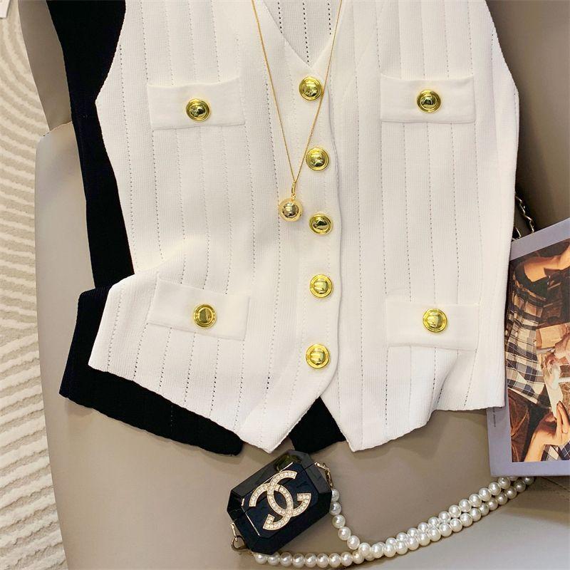 Product Introduction of Áo Vest Dệt Kim Lụa Lạnh Cổ Chữ V, Phong Cách Sang Trọng Kiểu Pháp, Không Tay, Dành Cho Nữ, Hàng Mới Về Mùa Hè 2024 Women Top 8