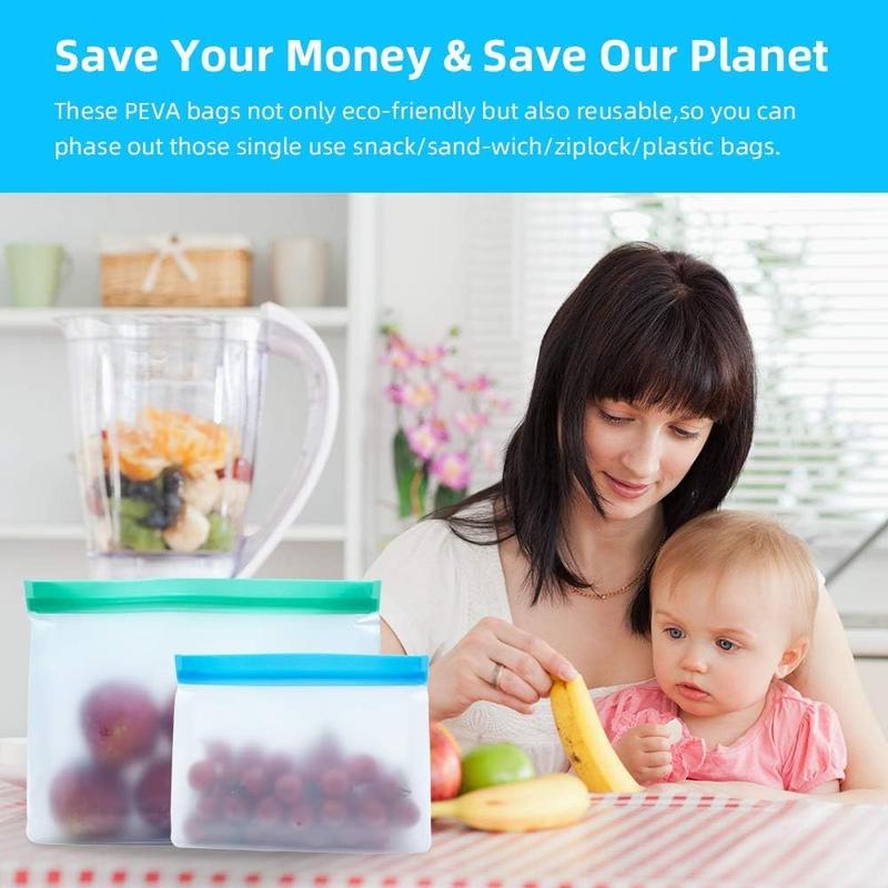 Reusable Food Storage Bag, 10pcs/set Leakproof Reusable Freezer Bag, BPA Free Reusable Storage Bag for Lunch Marinate Food Travel 3