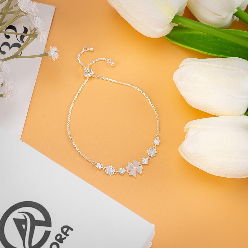 Vòng Tay Bạc Nữ AMORA dây rút cỏ đính đá mắt mèo sáng lấp lánh   - Chất Liệu Bạc 925  - A108 2