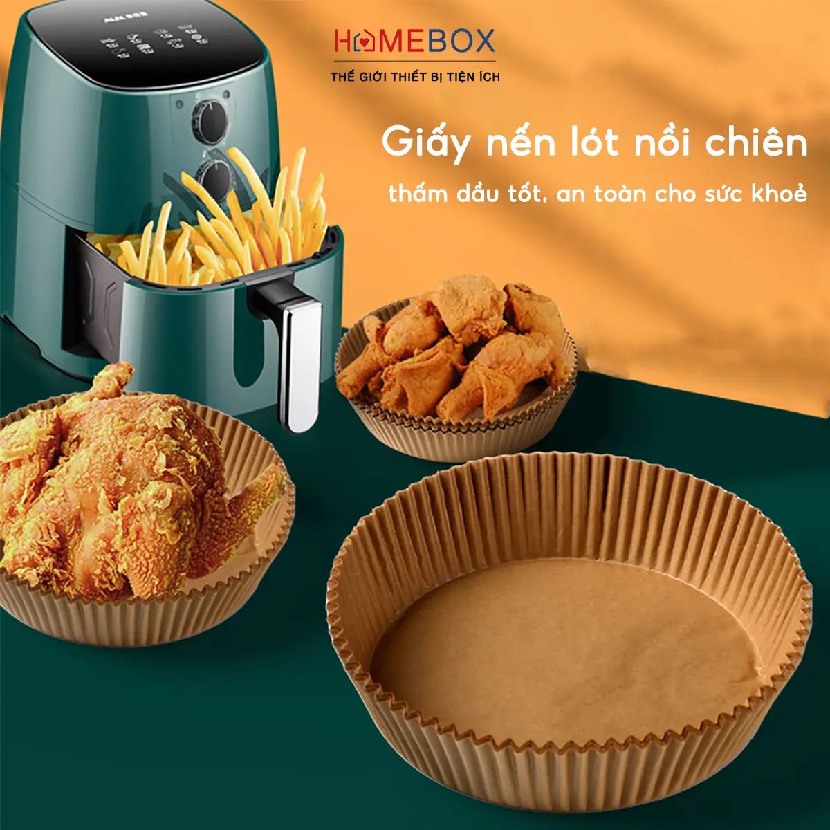 COMBO 50 Miếng Giấy Lót Nồi Chiên Hình Khuôn Bánh Tiện Lợi Homebox Giấy Nến Vàng Lót Nồi Chiên Không Dầu Chống Bám Dầu Mỡ