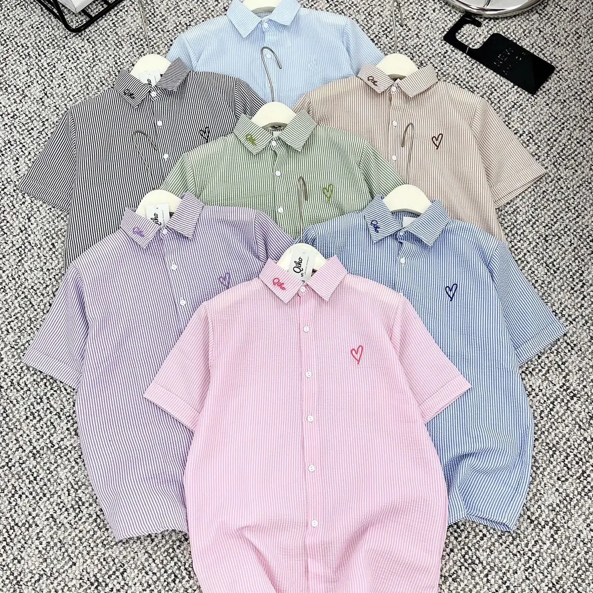 [A19] Áo sơ mi nữ Qiho kẻ sọc SM cộc tay Women Top | BigBuy360 - bigbuy360.vn