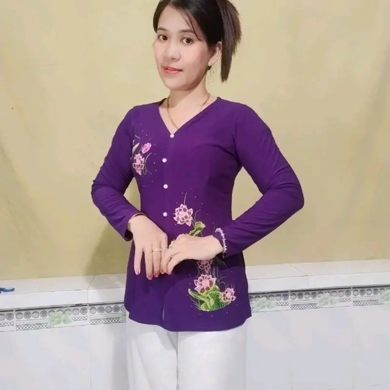 áo bà ba thêu hoa sen Top Thun Top Thun Nữ Women 6