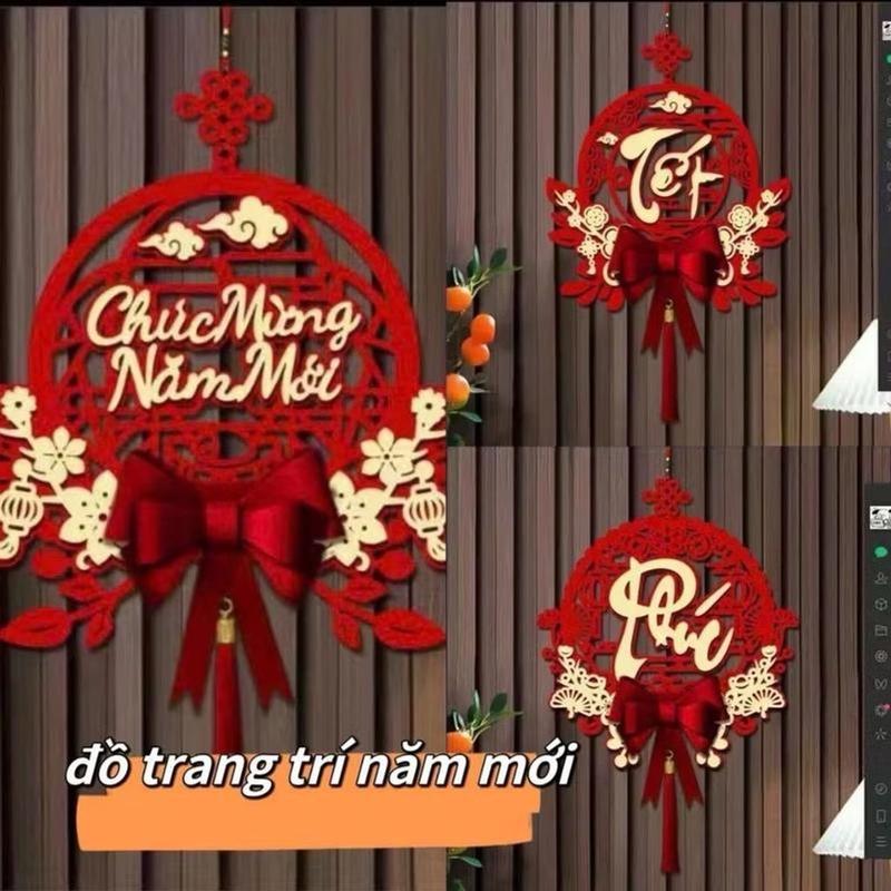  Treo trang trí tết Khánh nhung mẫu chữ 2025 Dải decor tết treo cửa cao cấp - Decor Phòng - Treo Tường 