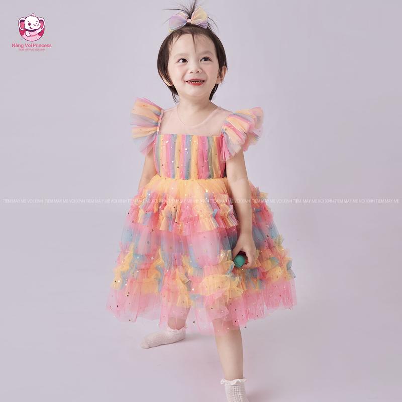 MẸ VOI XINH - Mua váy tặng phụ kiện Váy công chúa đầm công chúa thiết kế cao cấp màu sắc cầu vồng cho bé gái từ 7-45 kg