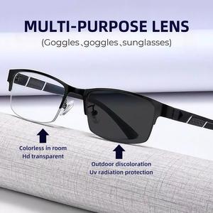 Business Men's Photochromic Glasses with Graded for Nearsighted 0-400 Myopia Eyeglasses Half Frame