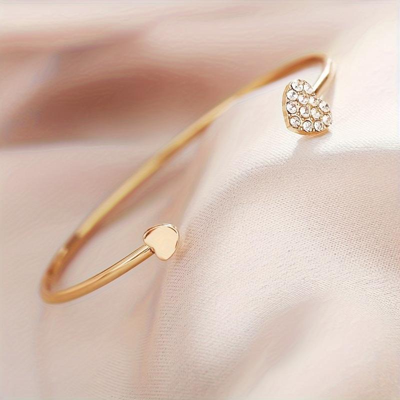 [Summer Sale] [For Daily Party Wear Cuff Bangle] Elegant Rhinestone Heart Cuff Bangle Glamorous Accessory For Daily Party Wear 2