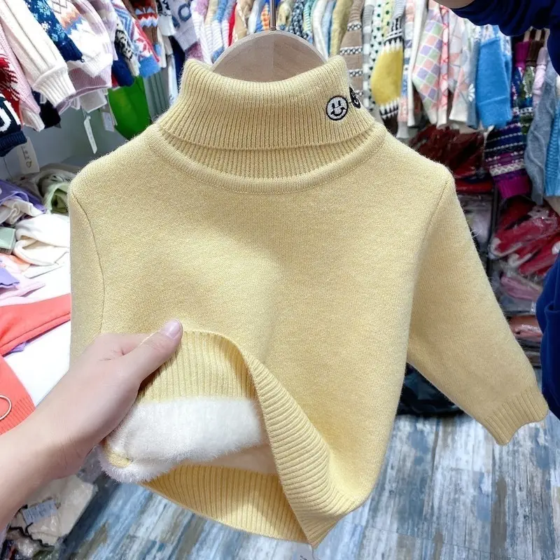 Áo Sơ Mi Cạp Cao Cho Trẻ Em, Chất Liệu Lông Cừu, Áo Len Dày, Màu Trắng 6