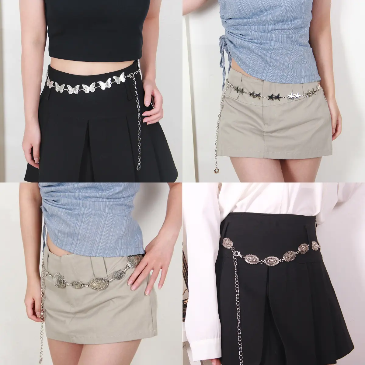 Ikat Pinggang Rantai Motif Bintang Belt Korea Fashion Wanita Casual Bahan Metal untuk Celana dan Dress