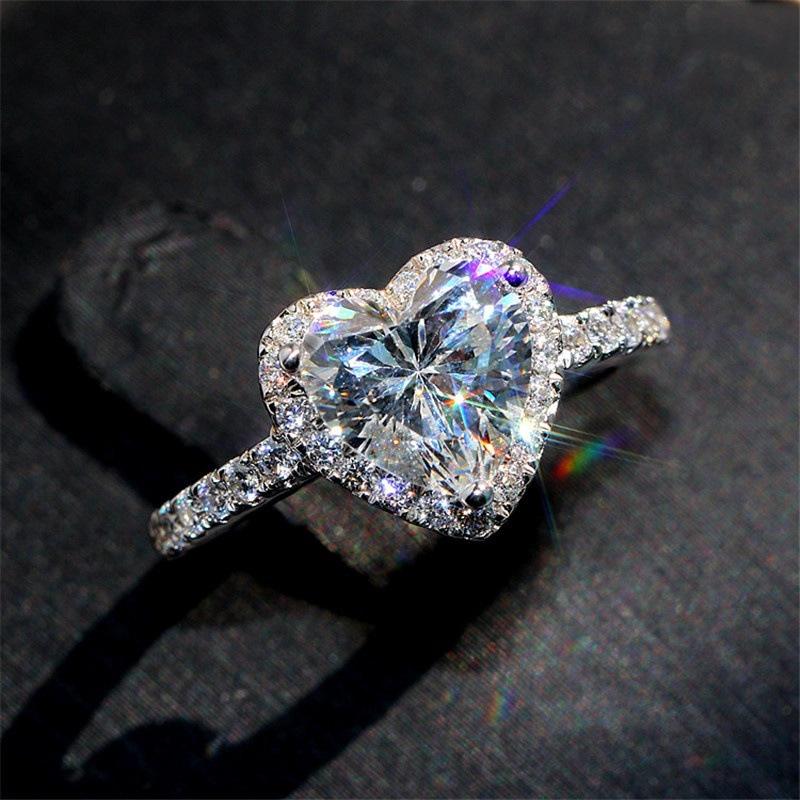 Product Introduction of New Hot Selling Fashion Creative Love Zircon Ring Valentine's Day Gift Couple Heart-shaped Ring 0
