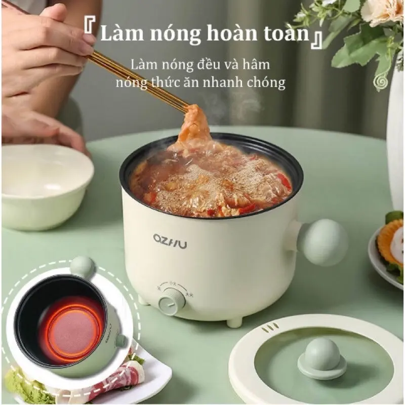 NỒI LẨU MINI ĐIỆN ĐA NĂNG KÈM HẤP, RÁN,CHIÊN kèm xửng hấp 3