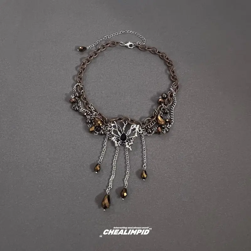 Vòng Cổ Tua Rua Nhiều Lớp, Phong Cách Baroque, Thiết Kế Đặc Biệt Cô Gái Nóng Bỏng Mỹ, Phong Cách Cổ Điển Vòng Cổ Cao Cấp, Dành Cho Nữ, Với Mặt Dây Chuyền Hổ Phách Bướm 3