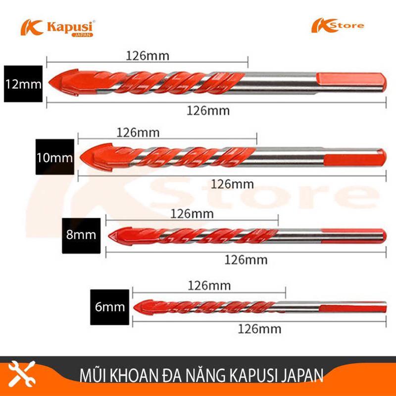 Mũi khoan đa năng 2 cạnh 6,8,10,12mm chân tam giác Kapusi Japan, mũi khoan gạch men, khoan sắt, khoan bê tông