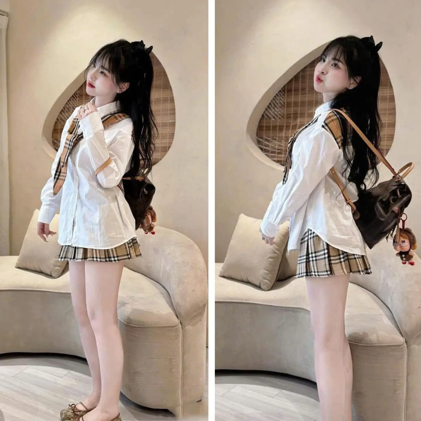 Sét áo Sơmi tay dài kèm cavat xinh xắn + Chân Váy siêu xinh Tone Màu Hot Trend - Dành Cho Nữ "TOP WOMEN"
