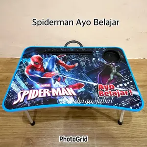 bagusjabal Meja Belajar Anak Spider Man Ayo Belajar / Meja Laptop Kecil / Meja Lipat Tempat Minum V02