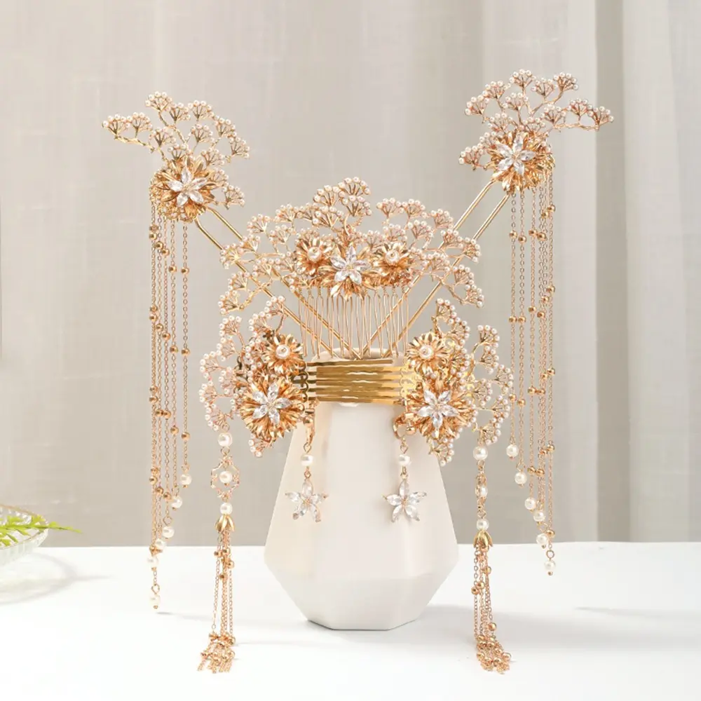 Women Bridal Earrings Set Chinese Jewelry Antique Bride Accessories Hair Stick Headdress Hairpin Hair Comb