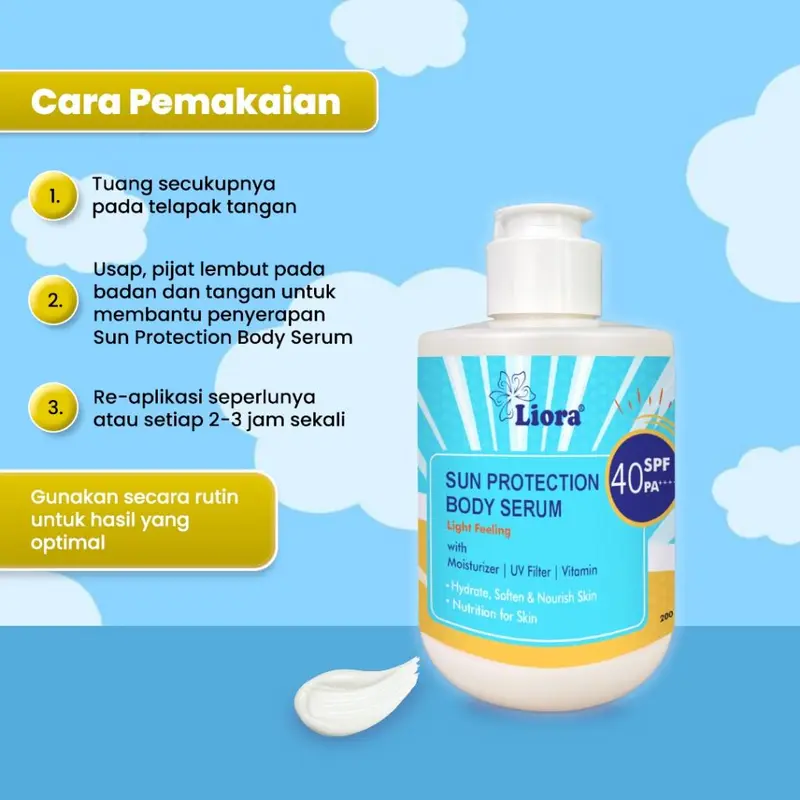LIORA Sun Protection Body Serum SPF 40 PA++++ 200 ML | Sunscreen Lotion Badan Anti UV dengan Perlindungan Harian yang Maksimal 2