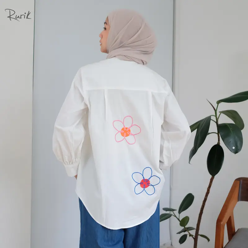 Rurik Flower Embroidery Shirt Kemeja Oversize  atasan  wanita Baju Muslim Nyaman Panjang Airflow 2
