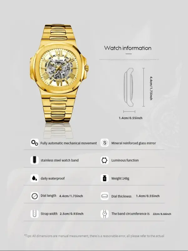 Men's Business Fashion Hollow Out Designed Luminous Mechanical Watch, Fashion Waterproof Watch for Party, Daily Clothing Decor, Trendy All-match & Exquisite Watch for Birthday Gift with Box 1