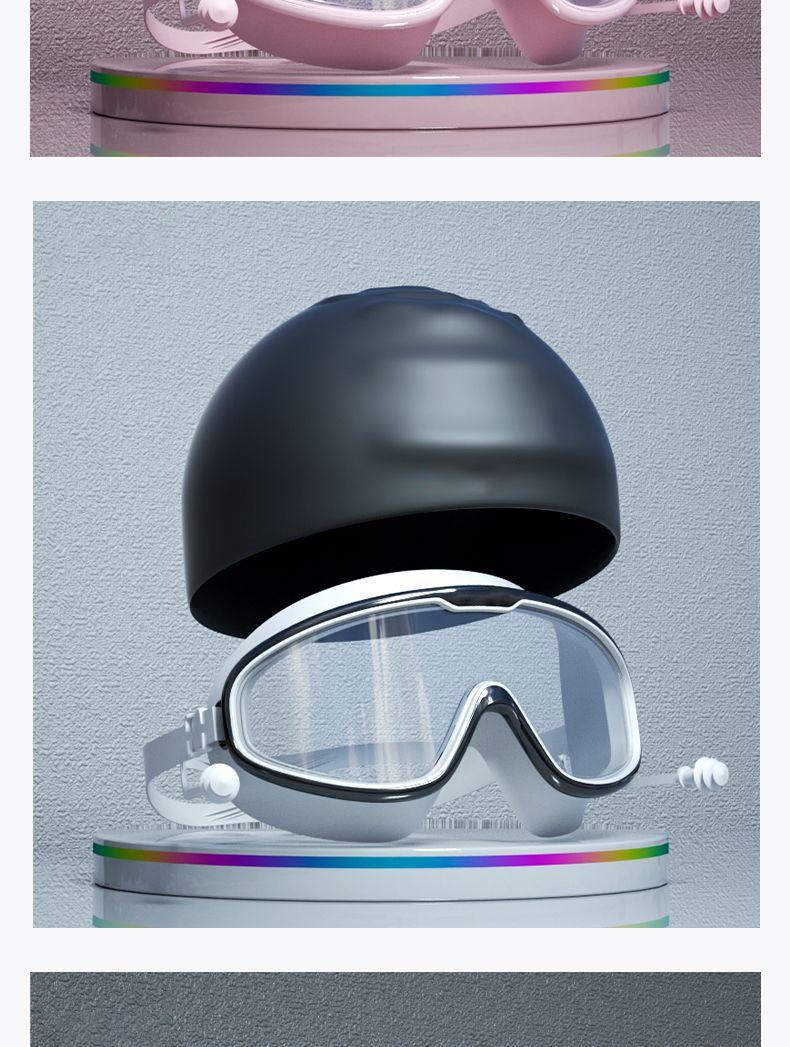 Product Introduction of Fishing Glasses Swimming Goggles Waterproof Anti-Fog HD Professional Adult Unisex Large Frame Swimming Glasses Diving Equipment Swim Cap Set 16