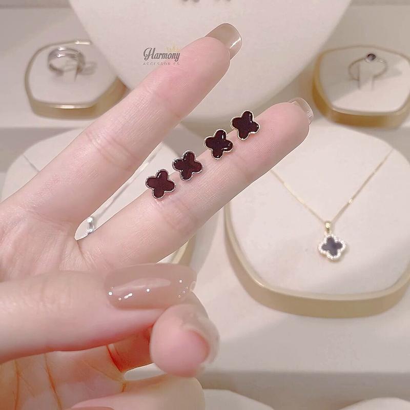 Khuyên tai bạc nữ S925 cỏ 4 lá màu bạc mạ vàng 14k Doris | TRANG SỨC BẠC HARMONY K310
